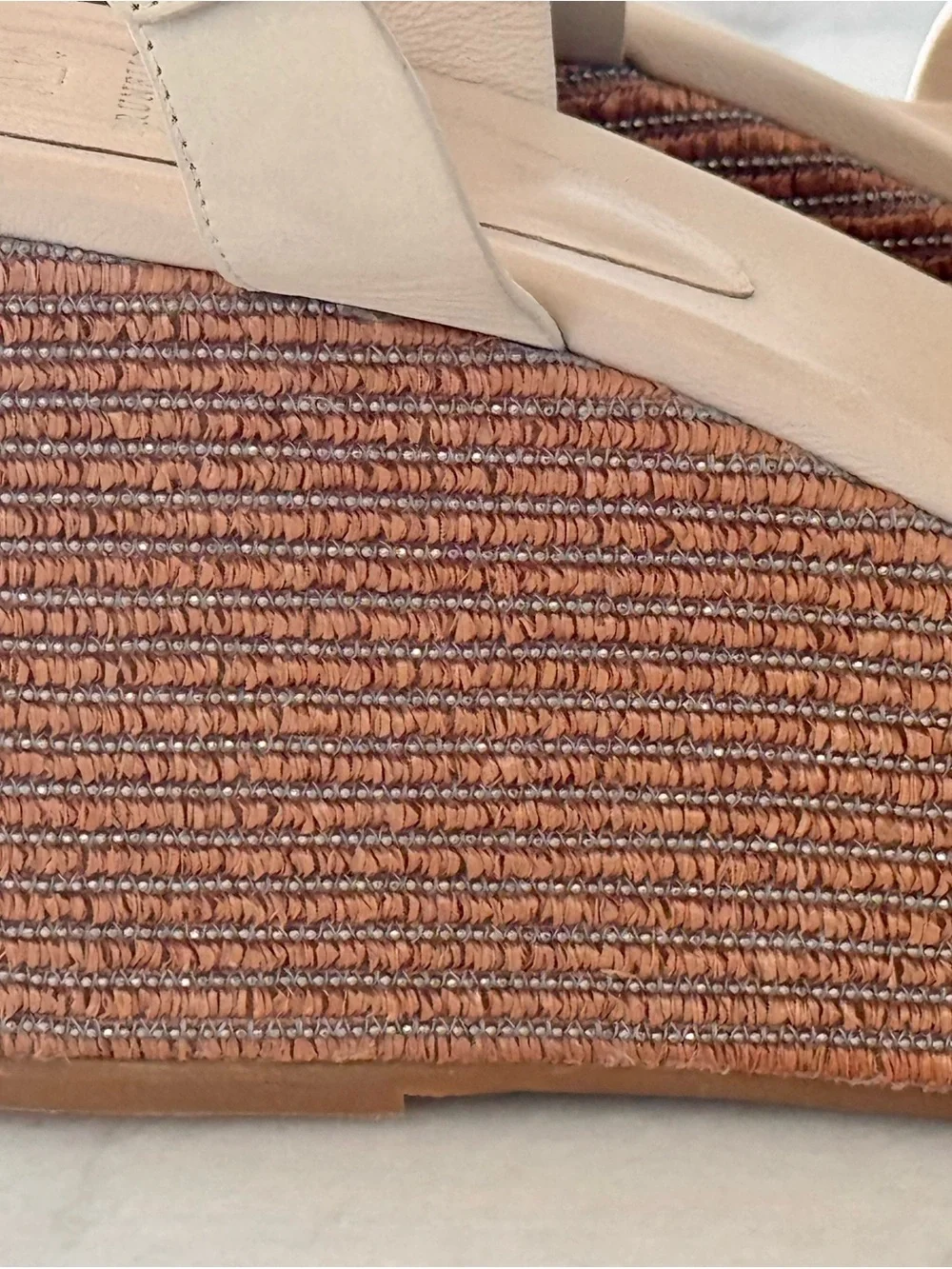 Brunello Cucinelli Cream Leather Platform Ankle-Strap Sandals